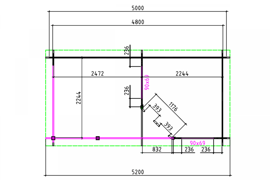 Blokhut 2556Z 250x250 cm + luifel 250 cm - extern gecoat