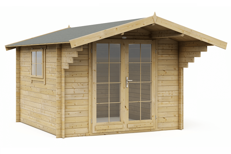 Blokhut 3032 300x300 cm + luifel 120 cm - exterieur gecoat