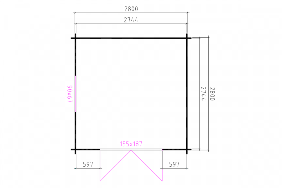 Blokhut 3032 300x300 cm + luifel 120 cm - exterieur gecoat