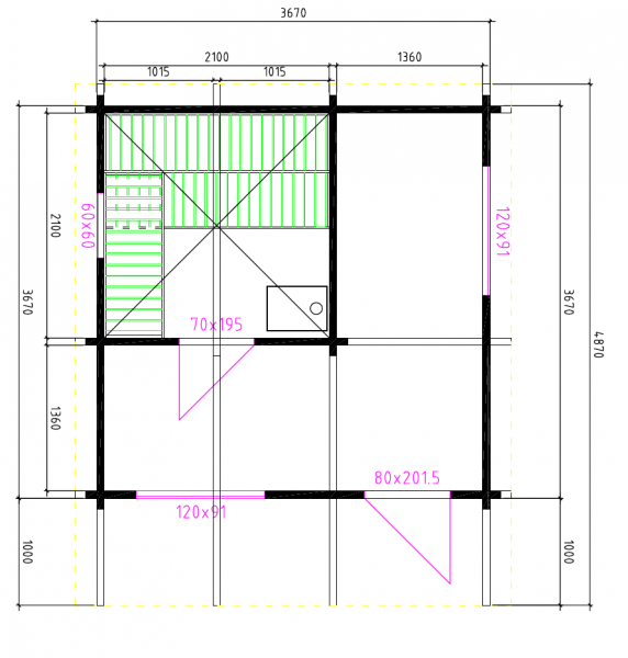 Buitensauna Plat Dak Interflex 3940 - 387x387 cm (70 mm)