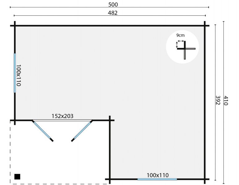 Tuindeco Johan Blokhut 500x410 cm 34 mm vuren grijs geïmpregneerd