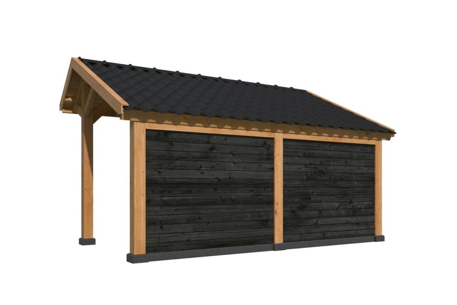 Tuindeco Bergen L Kapschuur type 2 468x306 cm Lariks/Douglashout blank en Zweeds rabat zwart
