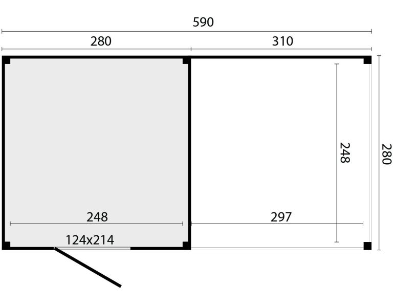 KubeLine tuinhuis 280x280 cm + overkapping 310 cm Douglas blank