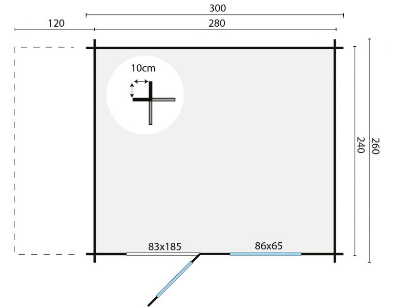 Blokhut Lars 300x260 cm + zijluifel 120 cm - Honing geïmpregneerd