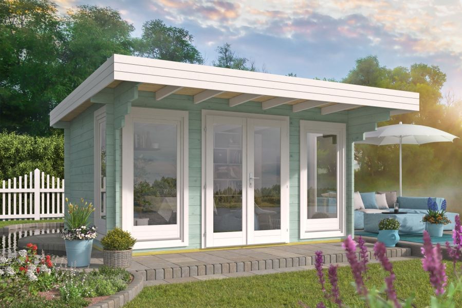 Tuindeco Lory Blokhut 415x330 cm + luifel 120 cm 44 mm vuren red class wood geïmpregneerd