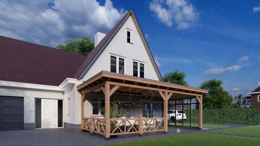 Trendhout Aanbouwveranda Lucca 645x390 cm - Plat dak model rechts