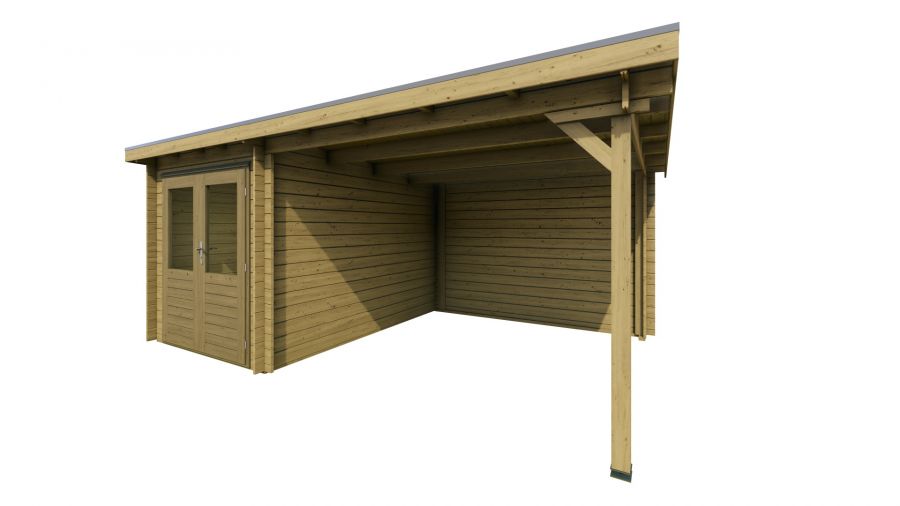 Classicline Blokhut Utrecht vuren groen geïmpregneerd 200x300 cm + overkapping 300 cm