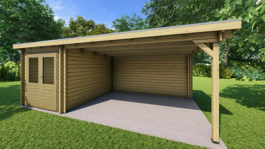 Classicline Blokhut Utrecht vuren groen geïmpregneerd 200x300 cm + overkapping 400 cm