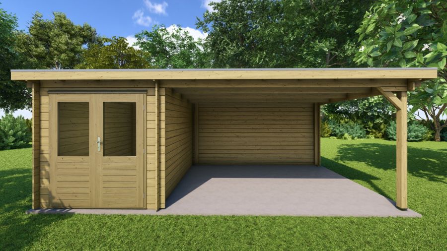 Classicline Blokhut Utrecht vuren groen geïmpregneerd 200x300 cm + overkapping 400 cm