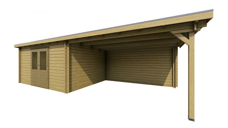 Classicline Blokhut Friesland vuren groen geïmpregneerd 400x300 cm + overkapping 400 cm