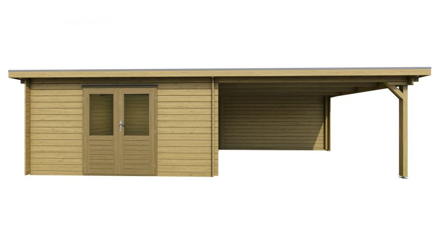 Classicline Blokhut Friesland vuren groen geïmpregneerd 400x300 cm + overkapping 400 cm