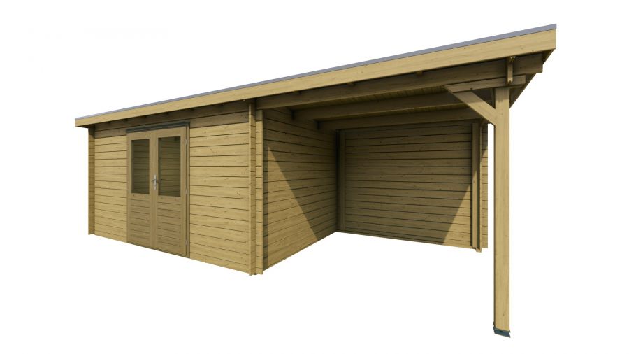 Classicline Blokhut Flevoland vuren groen geïmpregneerd 400x250 cm + overkapping 250 cm