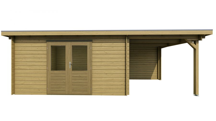 Classicline Blokhut Flevoland vuren groen geïmpregneerd 400x250 cm + overkapping 250 cm