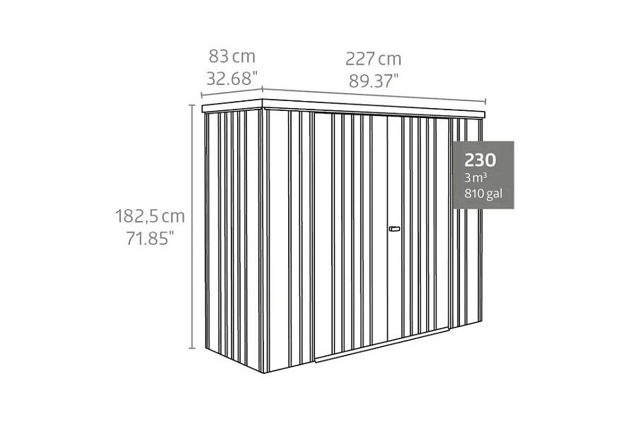 Biohort metalen tuinkast 230 kwartsgrijs 227x83x182,5 cm