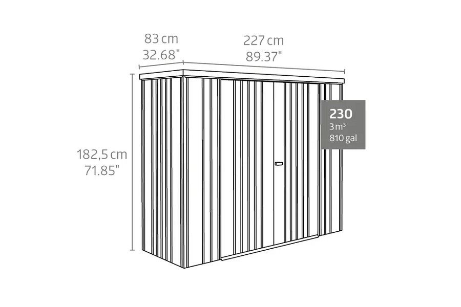 Biohort metalen tuinkast 230 zilver 227x83x182,5 cm