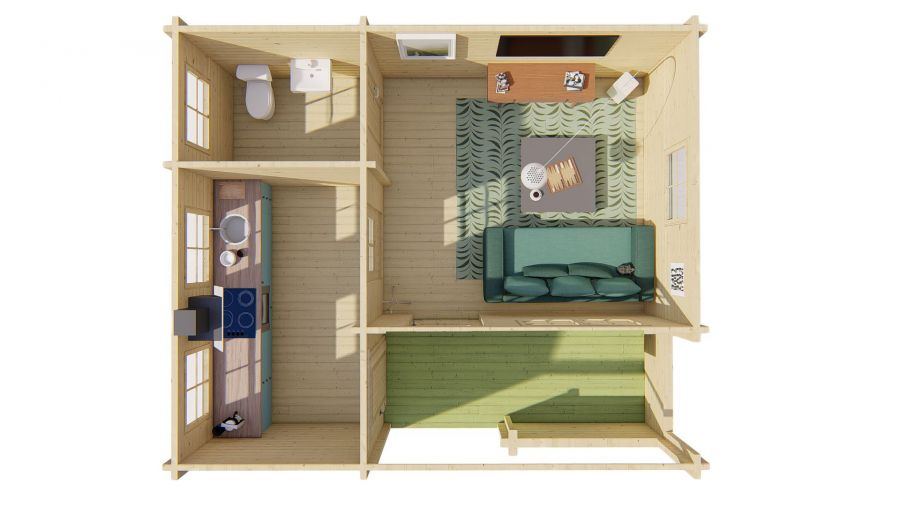 Tuindeco Edelweiss chalet 600x510 cm 70 mm vuren groen geïmpregneerd