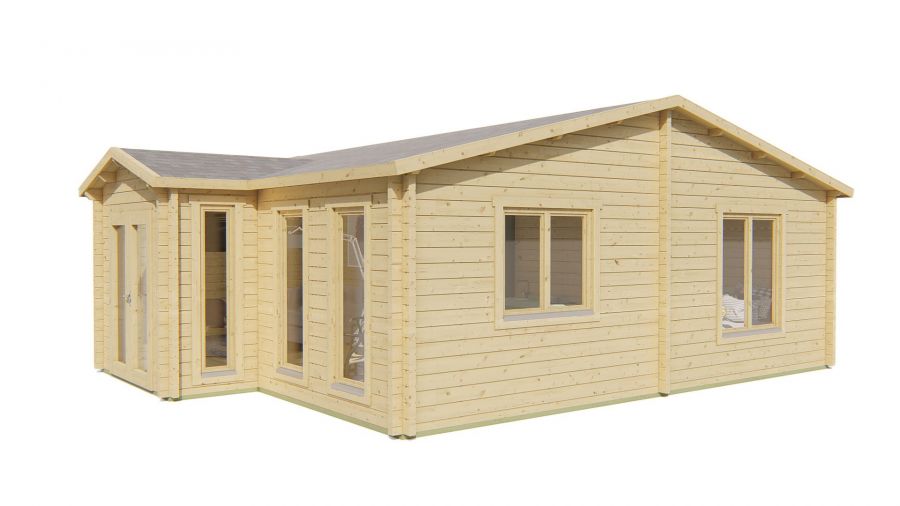 Tuindeco Mullingar Blokhut 850x690 cm + luifel 100 cm 70 mm vuren honing geïmpregneerd
