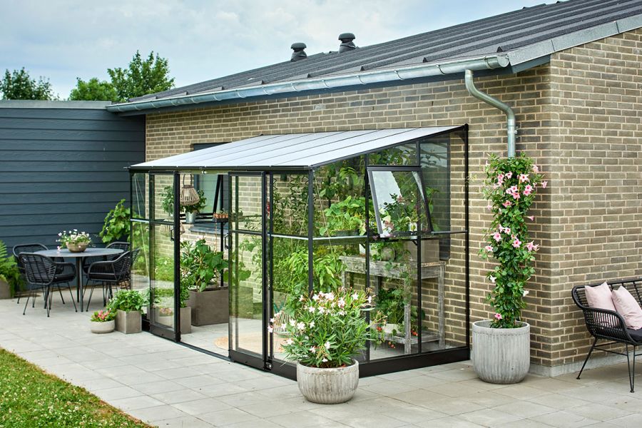 Muurkas Qube - Lean-to 612 - 374x188x230 cm - Zwart - Veiligheidsglas