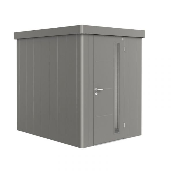 Biohort Metalen tuinhuis Neo - Enkele deur - Kwartsgrijs - 3D (348x292 cm)