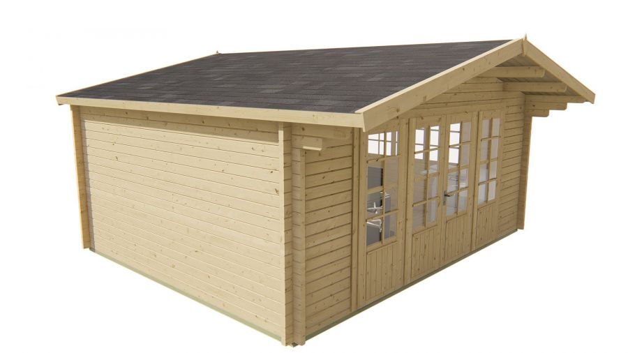 Blokhut Newcastle 540x440 cm + luifel 90 cm - Red class wood geïmpregneerd