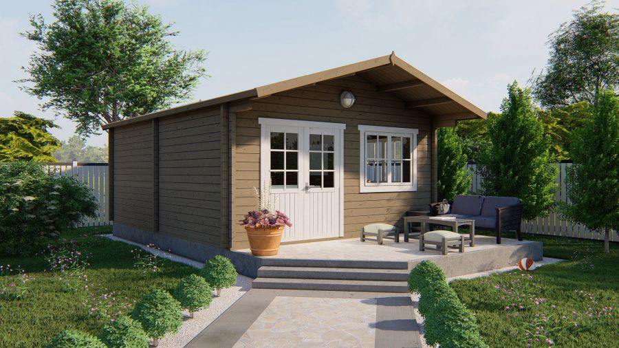 Blokhut Niedersachsen 500x598 cm + luifel 115 cm - Red class wood geïmpregneerd