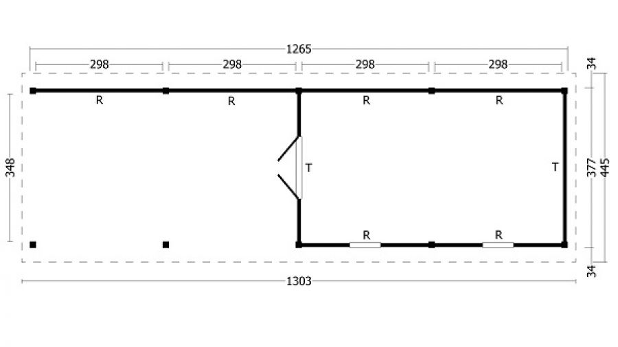 Plattegrond Overkapping Hamar XL type 11 zwart 1303x445 cm