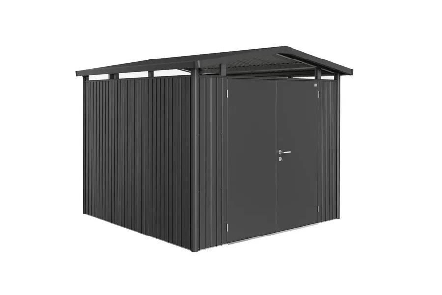 Panorama P4 metalen tuinhuis met dubbele deur donkergrijs