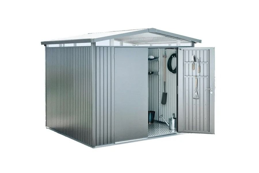 Biohort Panorama P4 metalen tuinhuis met dubbele deur 273x278 cm zilvergrijs