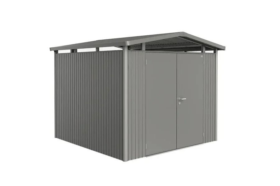 Panorama P4 metalen tuinhuis met dubbele deur kwartsgrijs