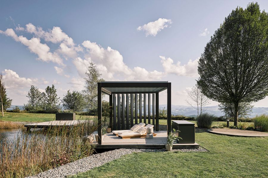 Pergola - Donkergrijs - Zilver Metallic Lamellen - 300x300 cm