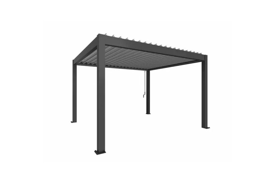 Biohort aluminium Pergola donkergrijs 450x350 cm zilver metallic lamellendak