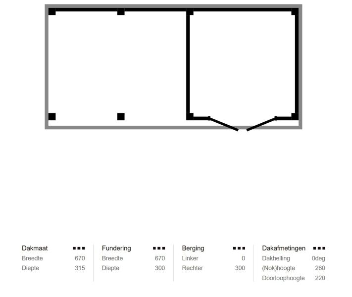 Overkapping Novo 370x300 cm + berging 300x300 cm Douglas (incl. EPDM, excl. glasschuifwanden)