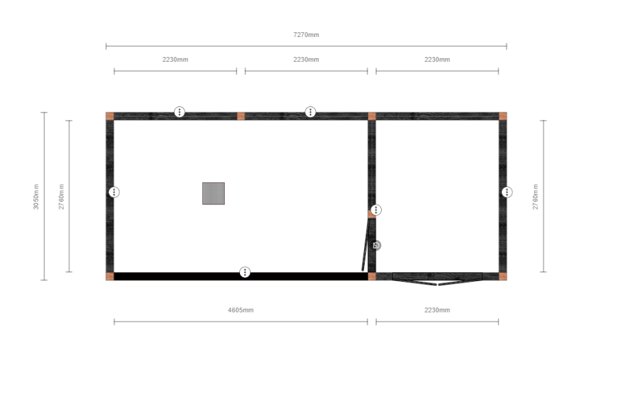 Buitenverblijf Verona model rechts 755 x 335 cm