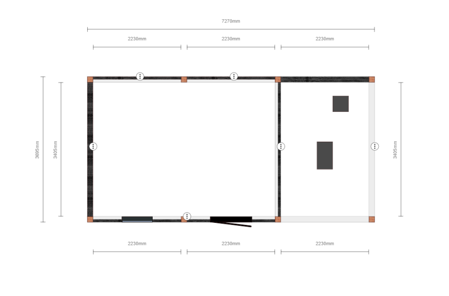 Buitenverblijf Verona model rechts 755 x 400 cm