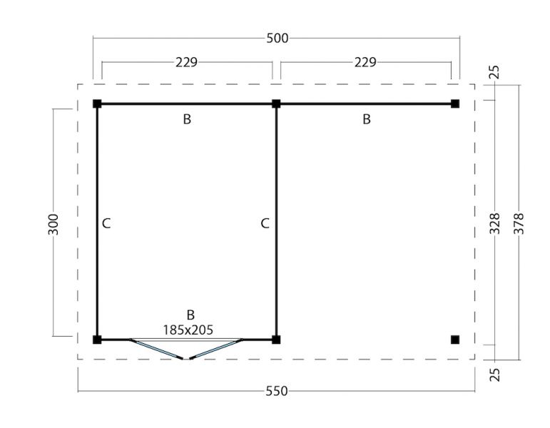 Overkapping Plat Dak Odense XL Type 3 Red Class Wood 550x378 cm - Blanke Wanden