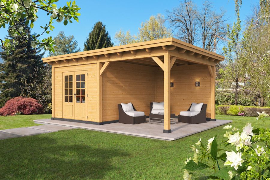 Overkapping Plat Dak Odense XL Type 3 Red Class Wood 550x378 cm - Blanke Wanden
