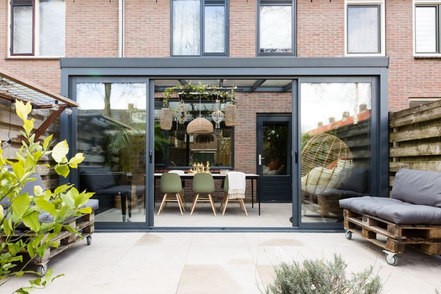 Profiline veranda 400x330 cm - antraciet - helder polycarbonaat dak - SALE02203