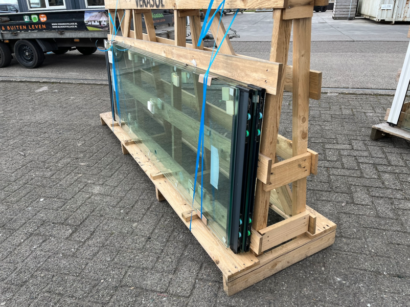 Glasschuifsysteem Profiline R4 (4-spoor) type C - 272,5x207,7 cm Antraciet Structuur - Vaste deel rechts - SALE25016