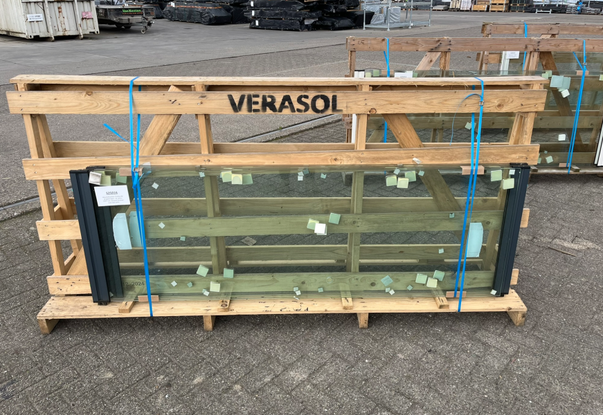 Glasschuifsysteem Profiline R4 (4-spoor) type C - 272,5x207,7 cm Antraciet Structuur - Vaste deel rechts - SALE25016