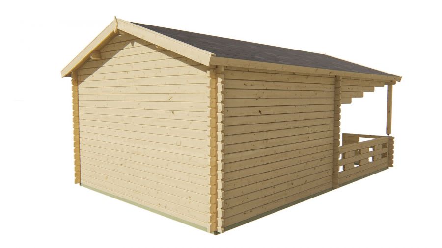 Blokhut Sanstrov 380x320 cm + luifel 270 cm - Grijs geïmpregneerd