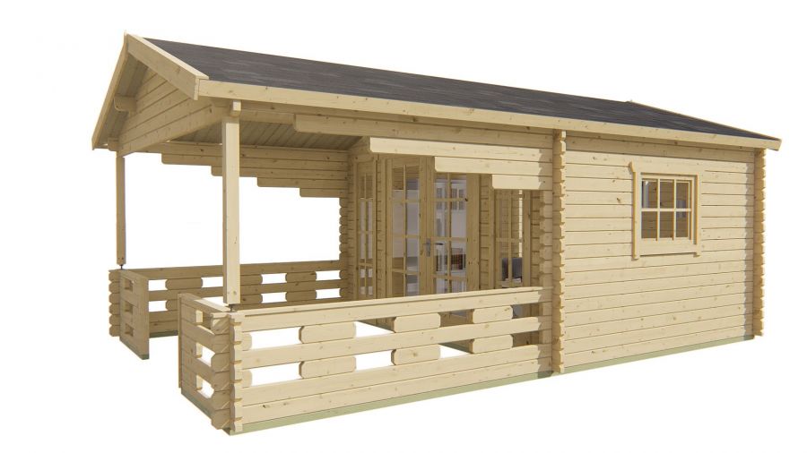 Blokhut Sanstrov 380x320 cm + luifel 270 cm - Grijs geïmpregneerd