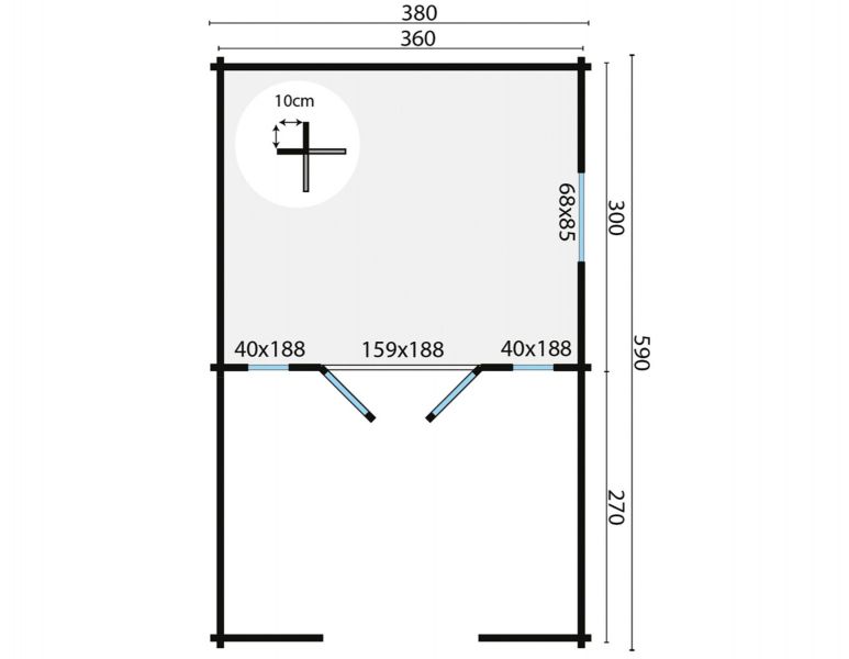 Blokhut Sanstrov 380x320 cm + luifel 270 cm - Grijs geïmpregneerd