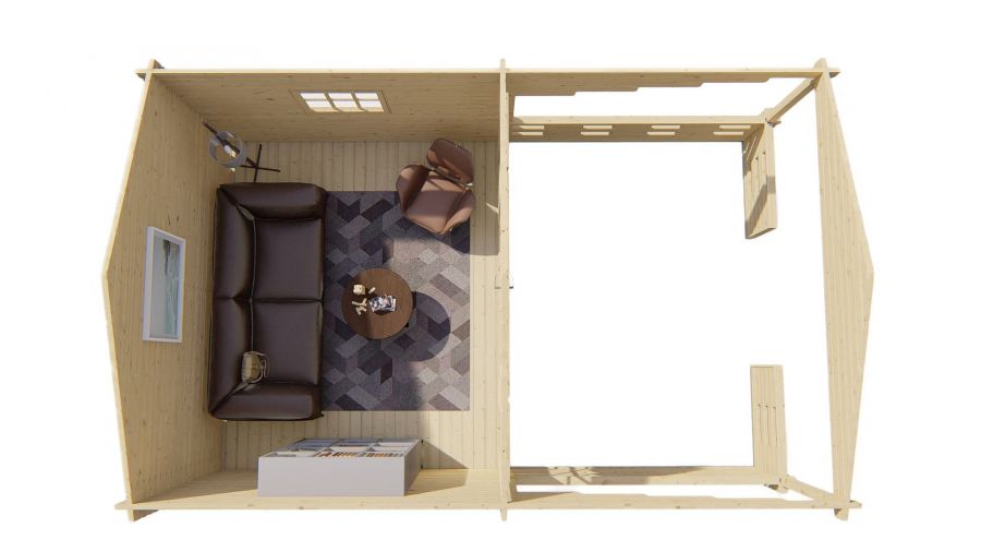 Blokhut Sanstrov 380x320 cm + luifel 270 cm - Grijs geïmpregneerd