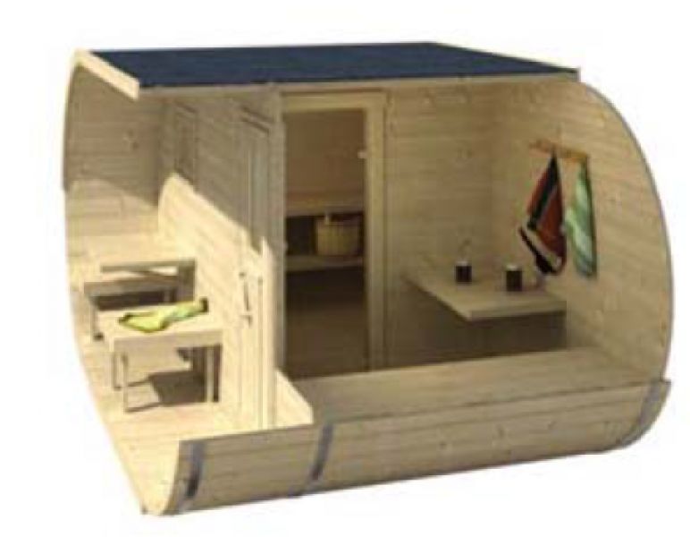 Barrelsauna Ovaal 405x240 cm - Vurenhout binnenkant