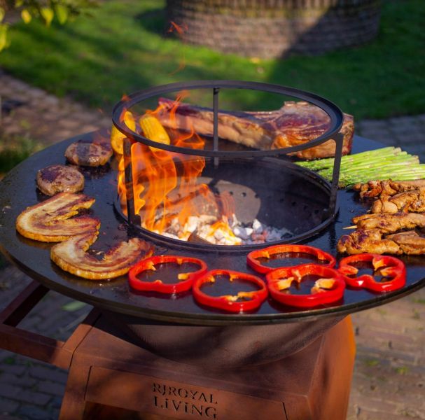 RJRoyal Living BBQ Plancha Grill Maestro XXL Ø80cm Cortenstaal - Met pook en houtopslag