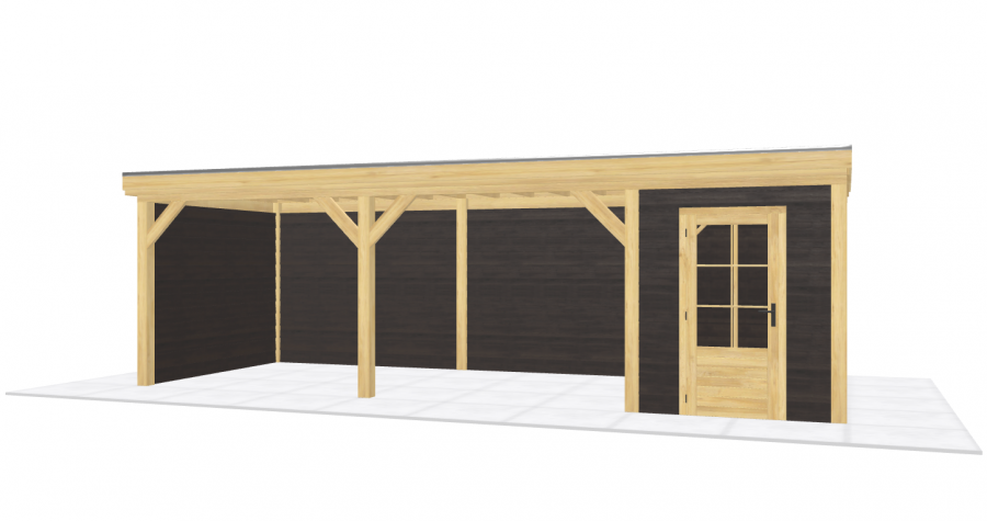 Blokhut Amsterdam 200x300 cm met overkapping 600x300 cm Douglas blank met vuren rabat wanden zwart (Incl. EPDM)