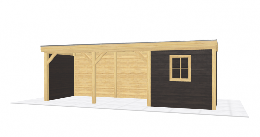 Blokhut Rijssen 250x250 cm met overkapping 500x250 cm Douglas blank met vuren wanden zwart (Incl. EPDM)