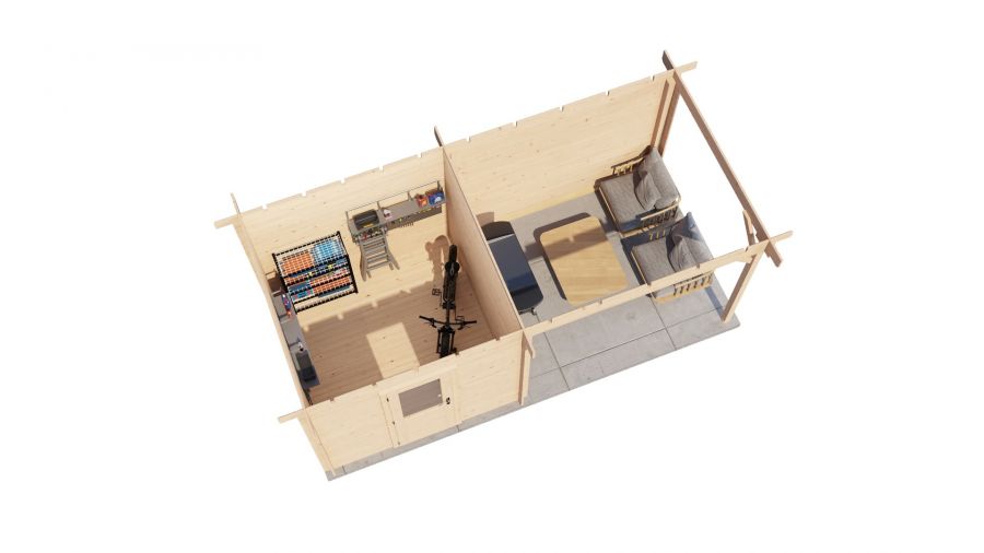 Lugarde Select Blokhut met overkapping Deventer 250x250cm + 300cm - Onbehandeld