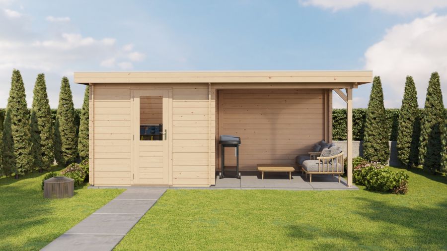 Lugarde Select Blokhut met overkapping Deventer 250x250cm + 300cm - Onbehandeld