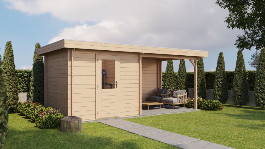Lugarde Select Blokhut met overkapping Deventer 250x250cm + 300cm - Onbehandeld
